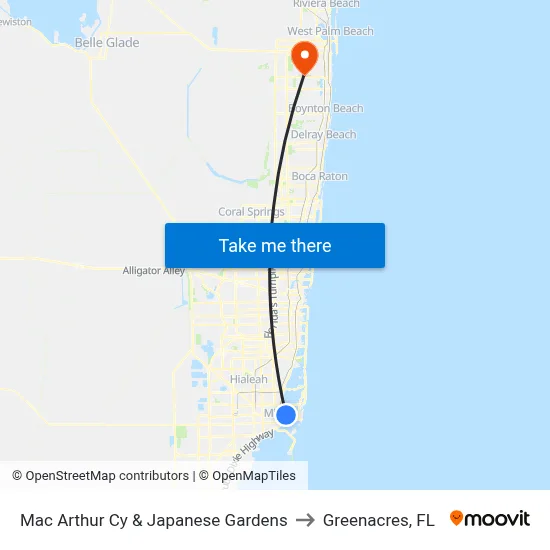 Mac Arthur Cy & Japanese Gardens to Greenacres, FL map