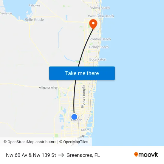 Nw 60 Av & Nw 139 St to Greenacres, FL map