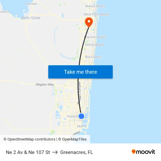 Ne 2 Av & Ne 107 St to Greenacres, FL map