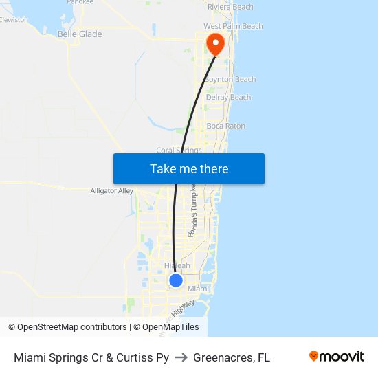 Miami Springs Cr & Curtiss Py to Greenacres, FL map