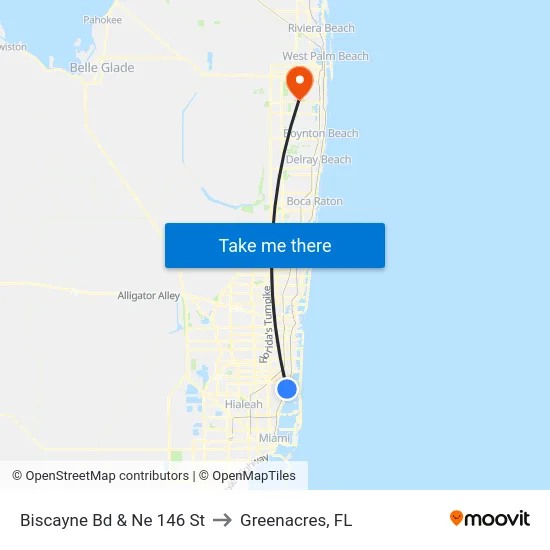 Biscayne Bd & Ne 146 St to Greenacres, FL map