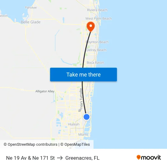 Ne 19 Av & Ne 171 St to Greenacres, FL map