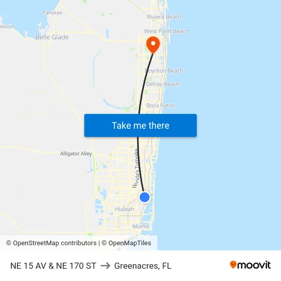 Ne 15 Av & Ne 170 St to Greenacres, FL map