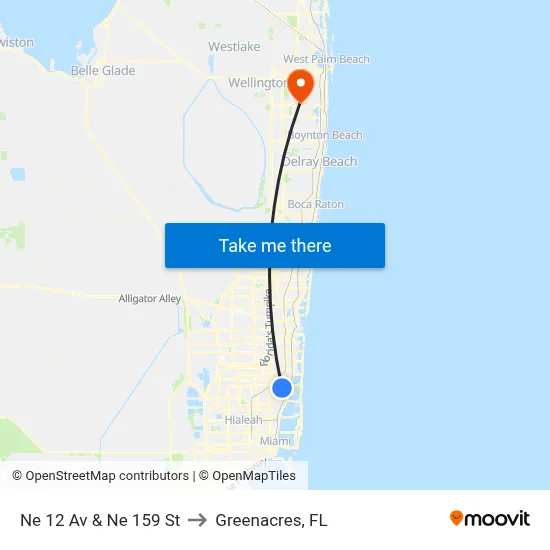 Ne 12 Av & Ne 159 St to Greenacres, FL map