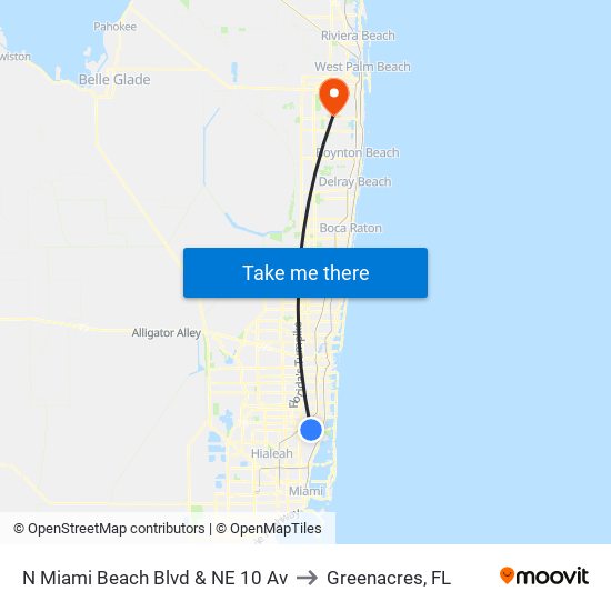 N Miami Beach Blvd & NE 10 Av to Greenacres, FL map