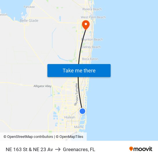 NE 163 St & NE 23 Av to Greenacres, FL map