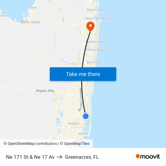 Ne 171 St & Ne 17 Av to Greenacres, FL map
