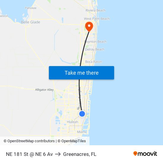 NE 181 St @ NE 6 Av to Greenacres, FL map