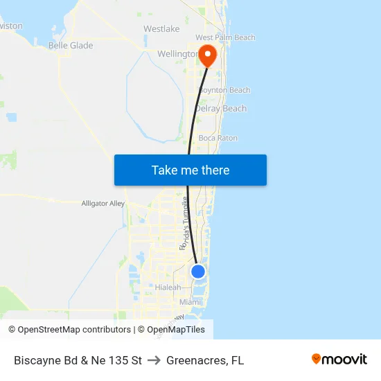 Biscayne Bd & Ne 135 St to Greenacres, FL map