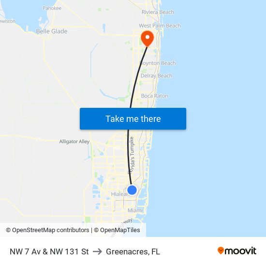 NW 7 Av & NW 131 St to Greenacres, FL map