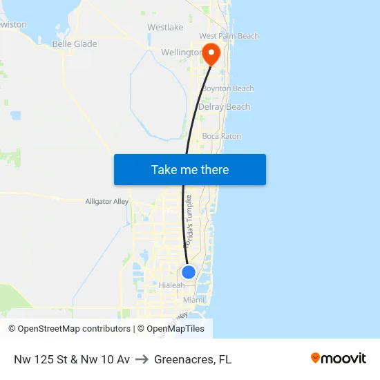Nw 125 St & Nw 10 Av to Greenacres, FL map