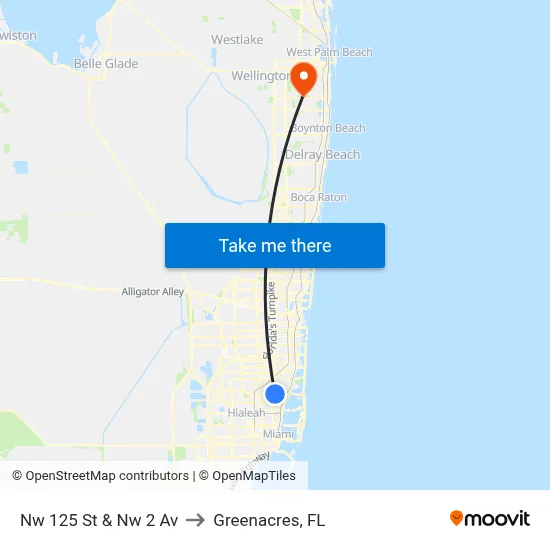 Nw 125 St & Nw 2 Av to Greenacres, FL map
