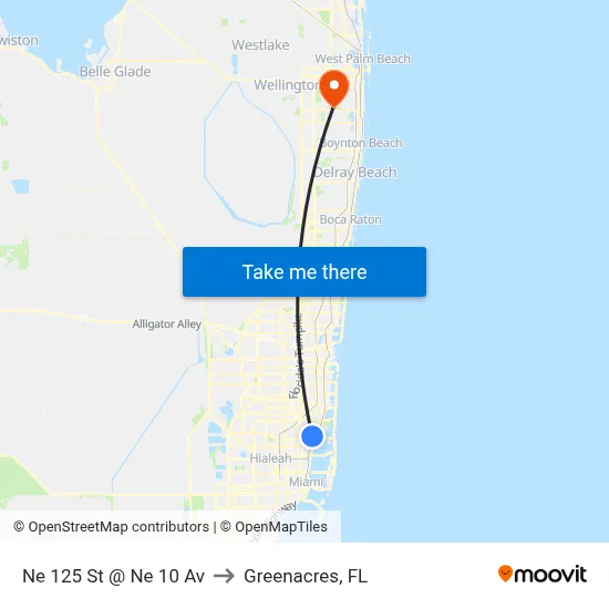 Ne 125 St @ Ne 10 Av to Greenacres, FL map