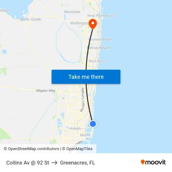 Collins Av @ 92 St to Greenacres, FL map
