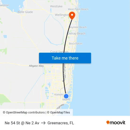 Ne 54 St @ Ne 2 Av to Greenacres, FL map