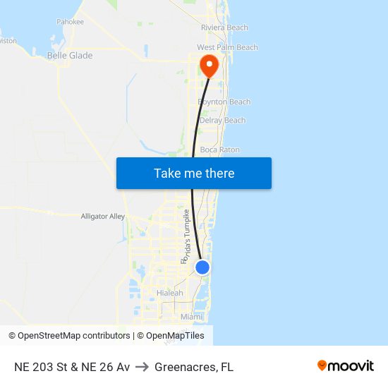 NE 203 St & NE 26 Av to Greenacres, FL map