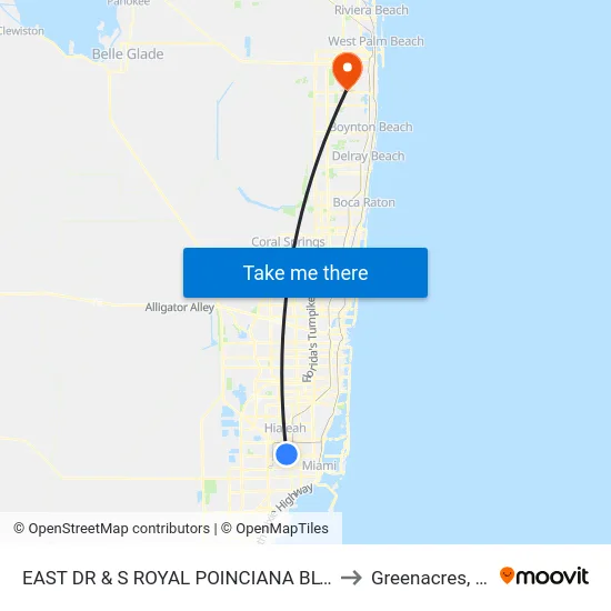 East Dr & S Royal Poinciana Blvd to Greenacres, FL map
