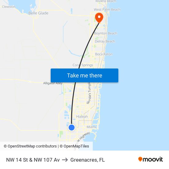 NW 14 St & NW 107 Av to Greenacres, FL map