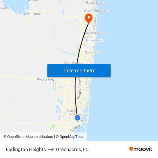 Earlington Heights to Greenacres, FL map