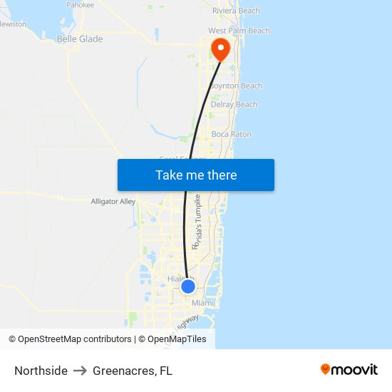 Northside to Greenacres, FL map