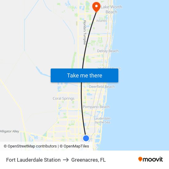 Fort Lauderdale Station to Greenacres, FL map