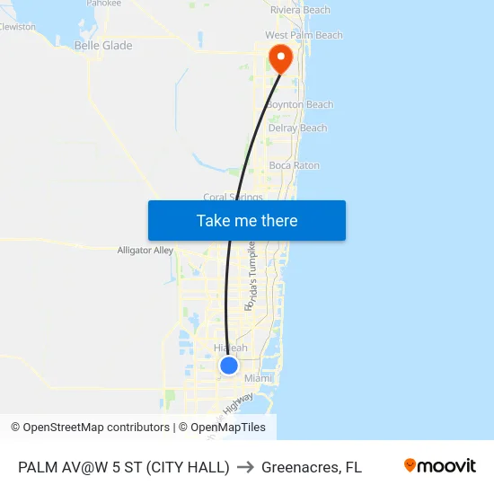 Palm Av@w 5 St (City Hall) to Greenacres, FL map