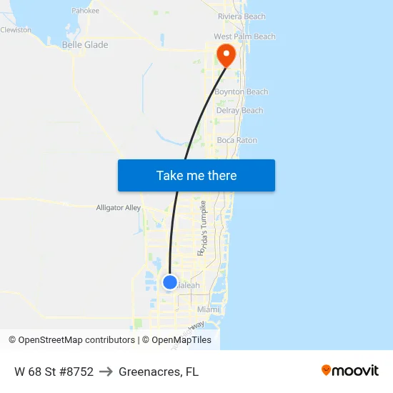 W 68 St #8752 to Greenacres, FL map