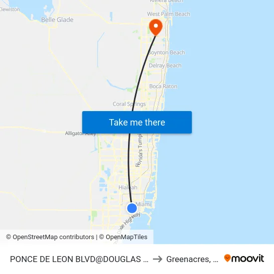 Ponce De Leon Blvd@douglas Rd to Greenacres, FL map