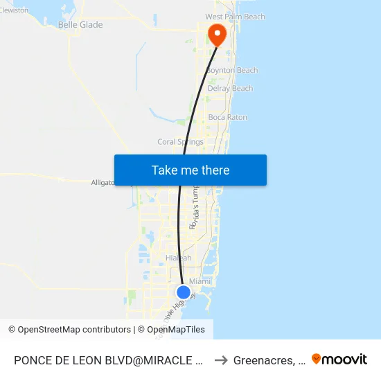 Ponce De Leon Blvd@miracle Mile to Greenacres, FL map