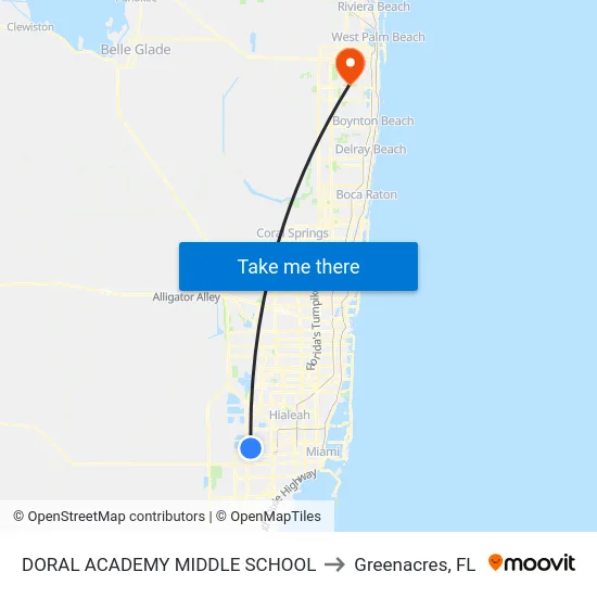 Doral Academy Middle School to Greenacres, FL map