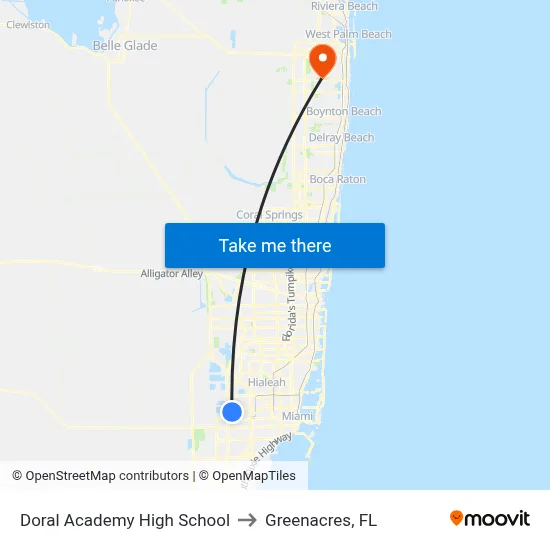 Doral Academy High School to Greenacres, FL map