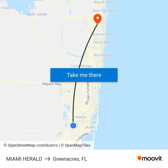 Miami Herald to Greenacres, FL map