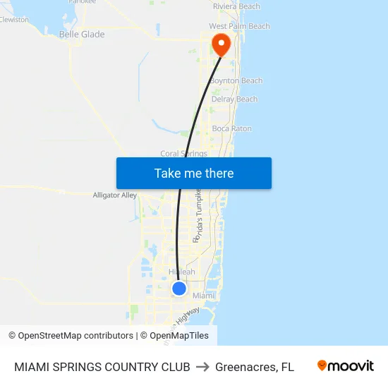 Miami Springs Country Club to Greenacres, FL map