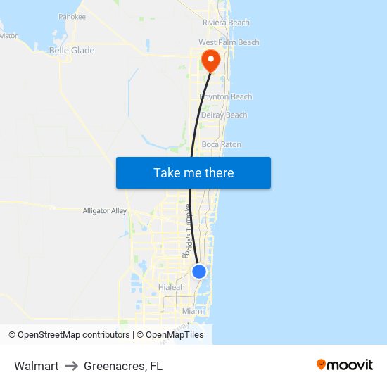 Walmart to Greenacres, FL map