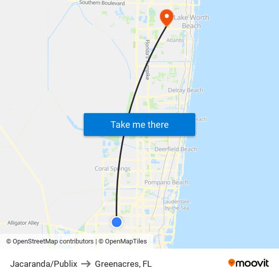 Jacaranda/Publix to Greenacres, FL map