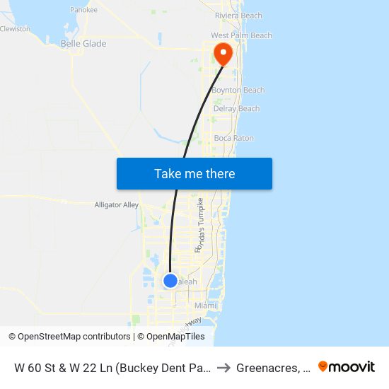 W 60 St & W 22 Ln (Buckey Dent Park) to Greenacres, FL map