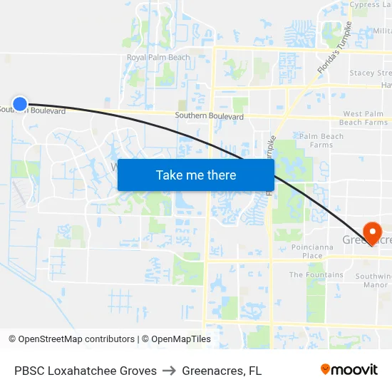 PBSC Loxahatchee Groves to Greenacres, FL map
