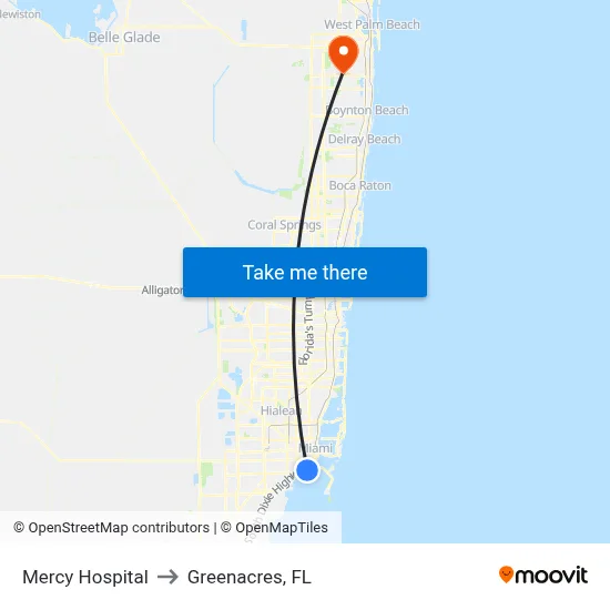 Mercy Hospital to Greenacres, FL map