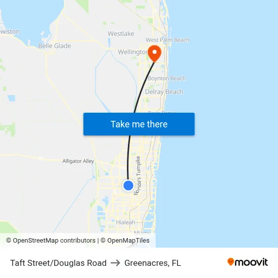 Taft Street/Douglas Road to Greenacres, FL map