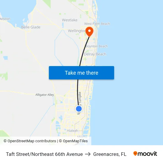 Taft Street/Northeast 66th Avenue to Greenacres, FL map