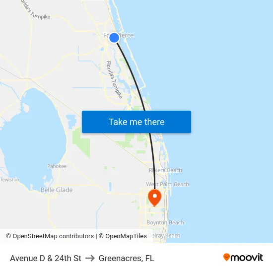 Avenue D & 24th St to Greenacres, FL map