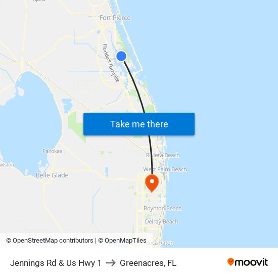 Jennings Rd & Us Hwy 1 to Greenacres, FL map