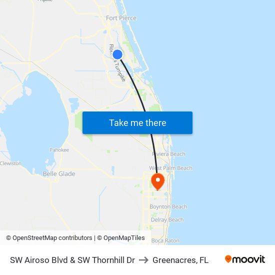 SW Airoso Blvd & SW Thornhill Dr to Greenacres, FL map