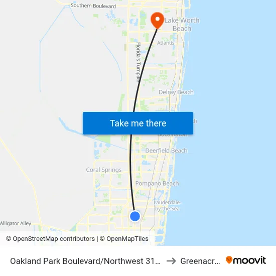 Oakland Park Boulevard/Northwest 31st Avenue (East) to Greenacres, FL map