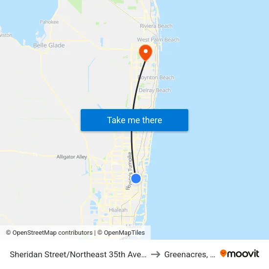 Sheridan Street/Northeast 35th Avenue to Greenacres, FL map
