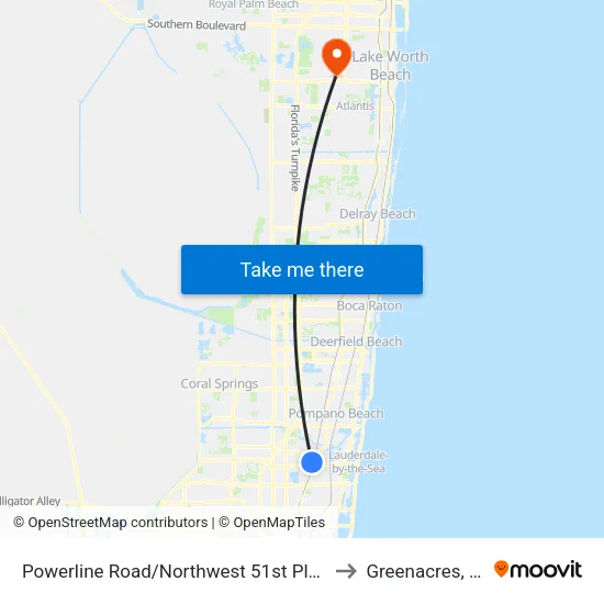 Powerline Road/Northwest 51st Place to Greenacres, FL map