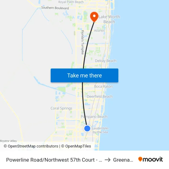 Powerline Road/Northwest 57th Court - (Cypress Creek Tri-Rail) to Greenacres, FL map