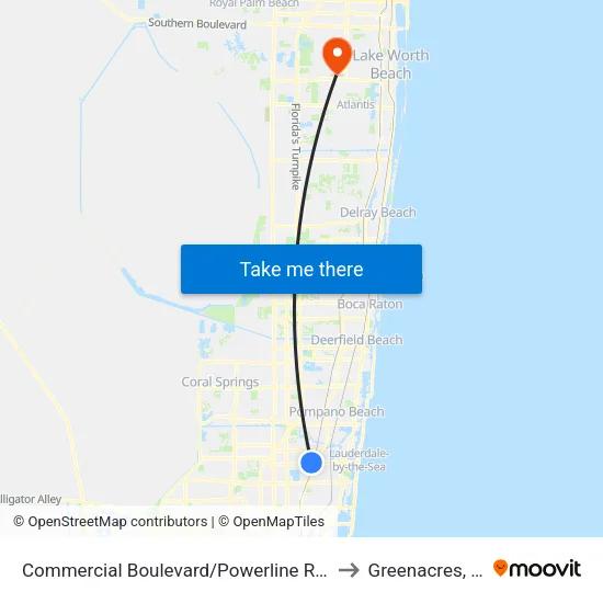 Commercial Boulevard/Powerline Road to Greenacres, FL map
