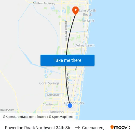 Powerline Road/Northwest 34th Street to Greenacres, FL map