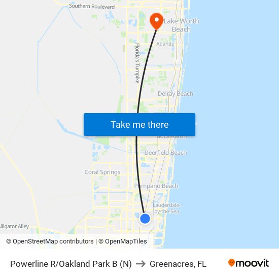 Powerline R/Oakland Park B (N) to Greenacres, FL map